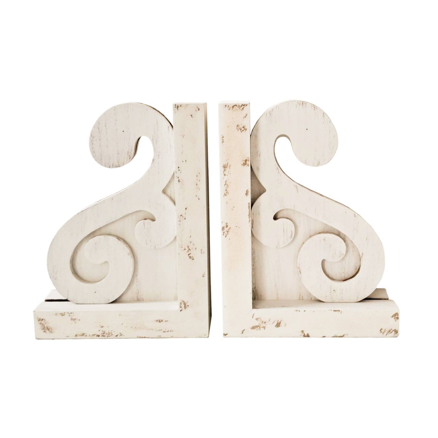 Wood 7.87" White Aged Bookend Set