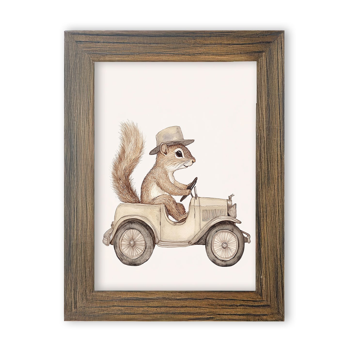 Squirrel Riding a Car Nursery Print