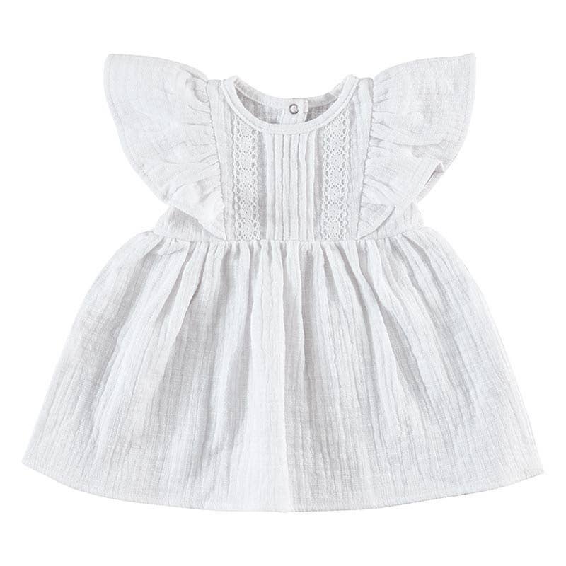 White Flutter Sleeve Dress with Lace