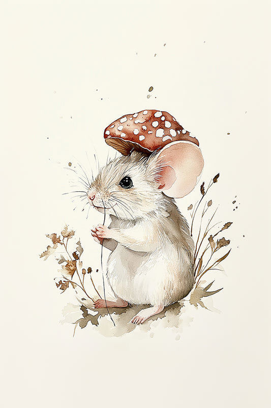 Mouse Under a Mushroom Digital Print