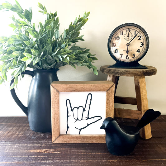 I Love You Hand Sign - Modern Farmhouse Wood Sign