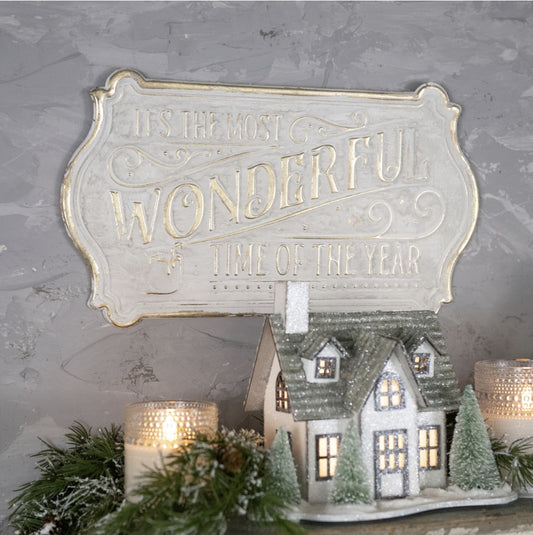 Most Wonderful Time Metal Sign - White/Gold