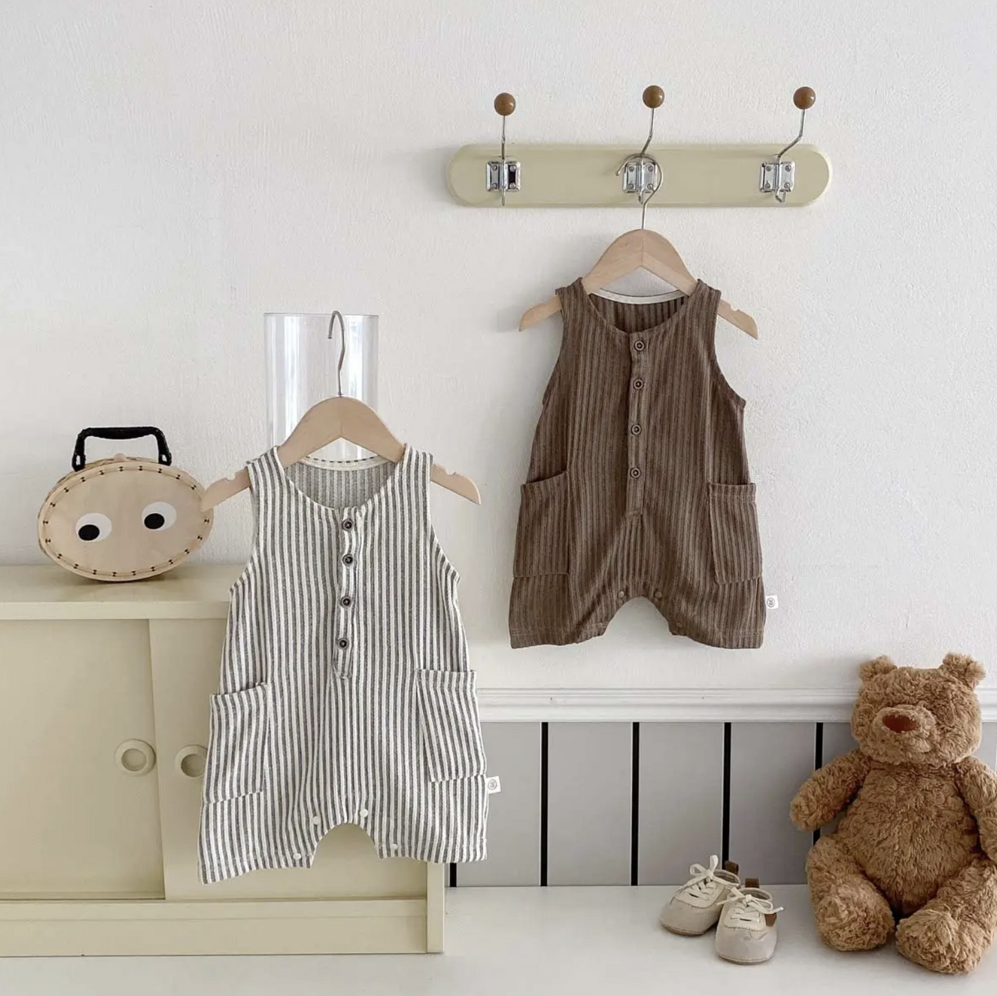 Cotton Striped Jumpsuit with Wood Buttons