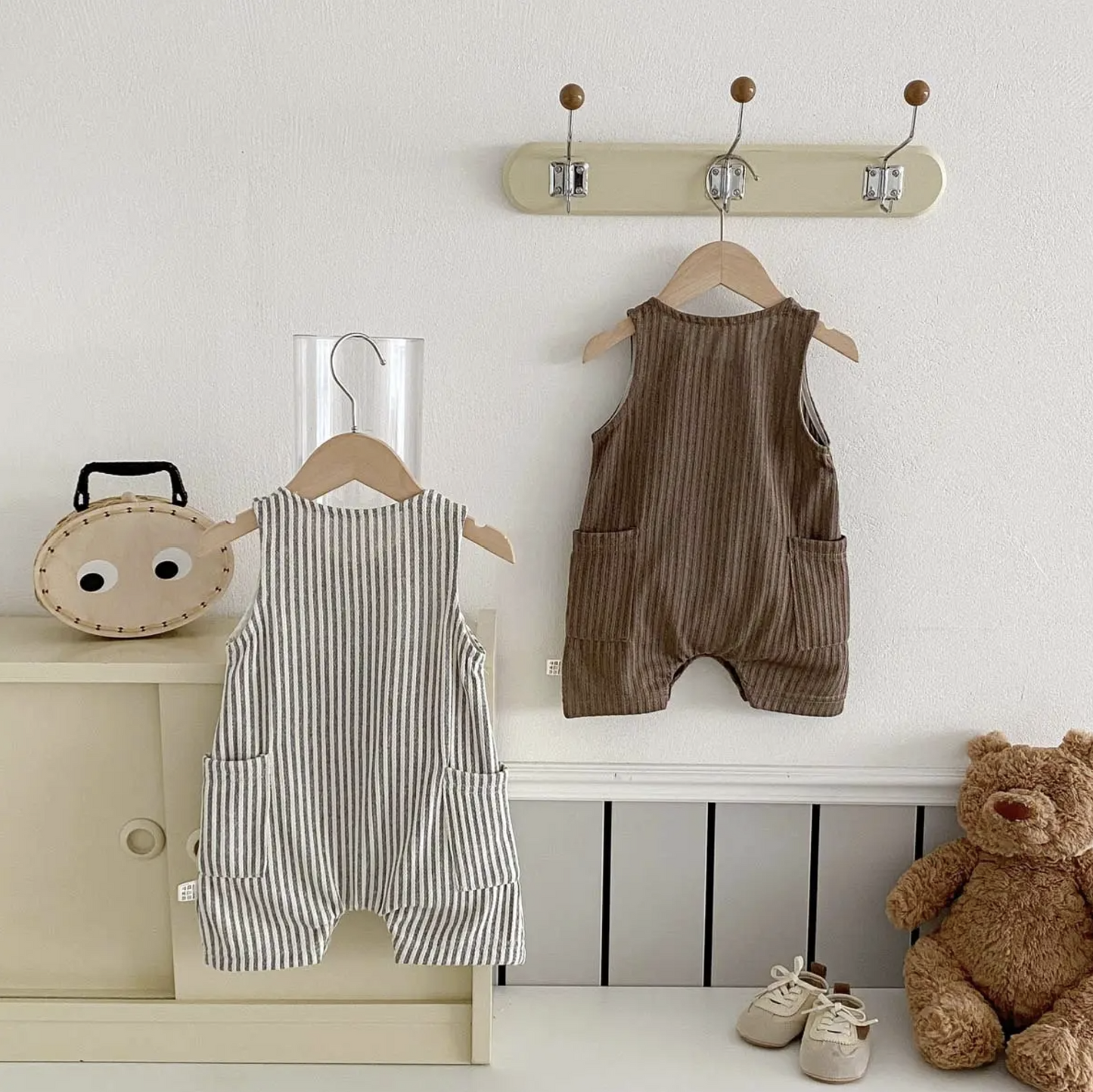 Cotton Striped Jumpsuit with Wood Buttons