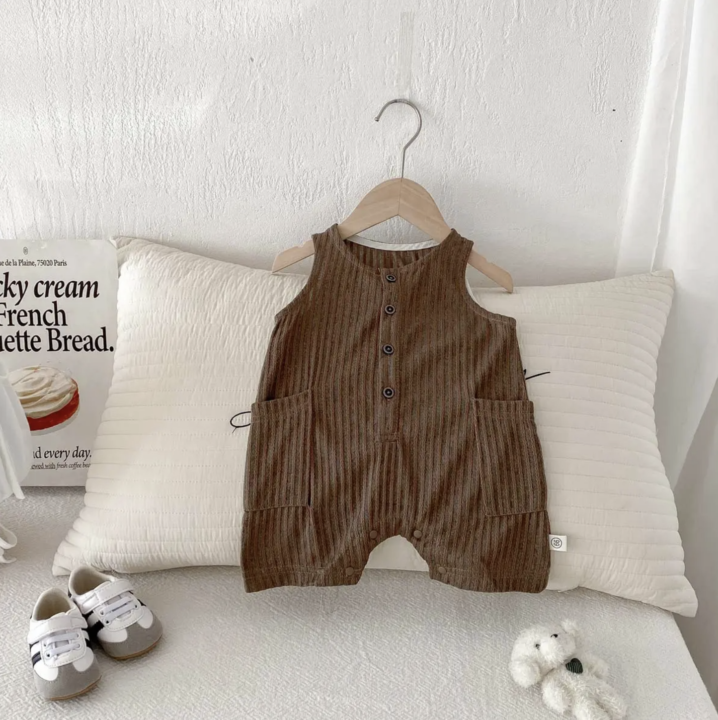 Cotton Striped Jumpsuit with Wood Buttons