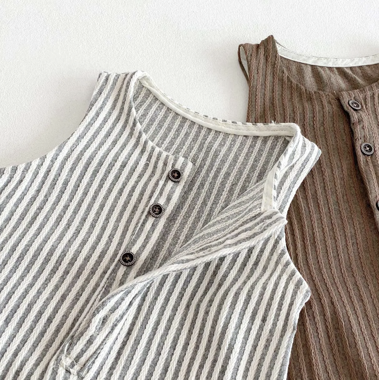 Cotton Striped Jumpsuit with Wood Buttons