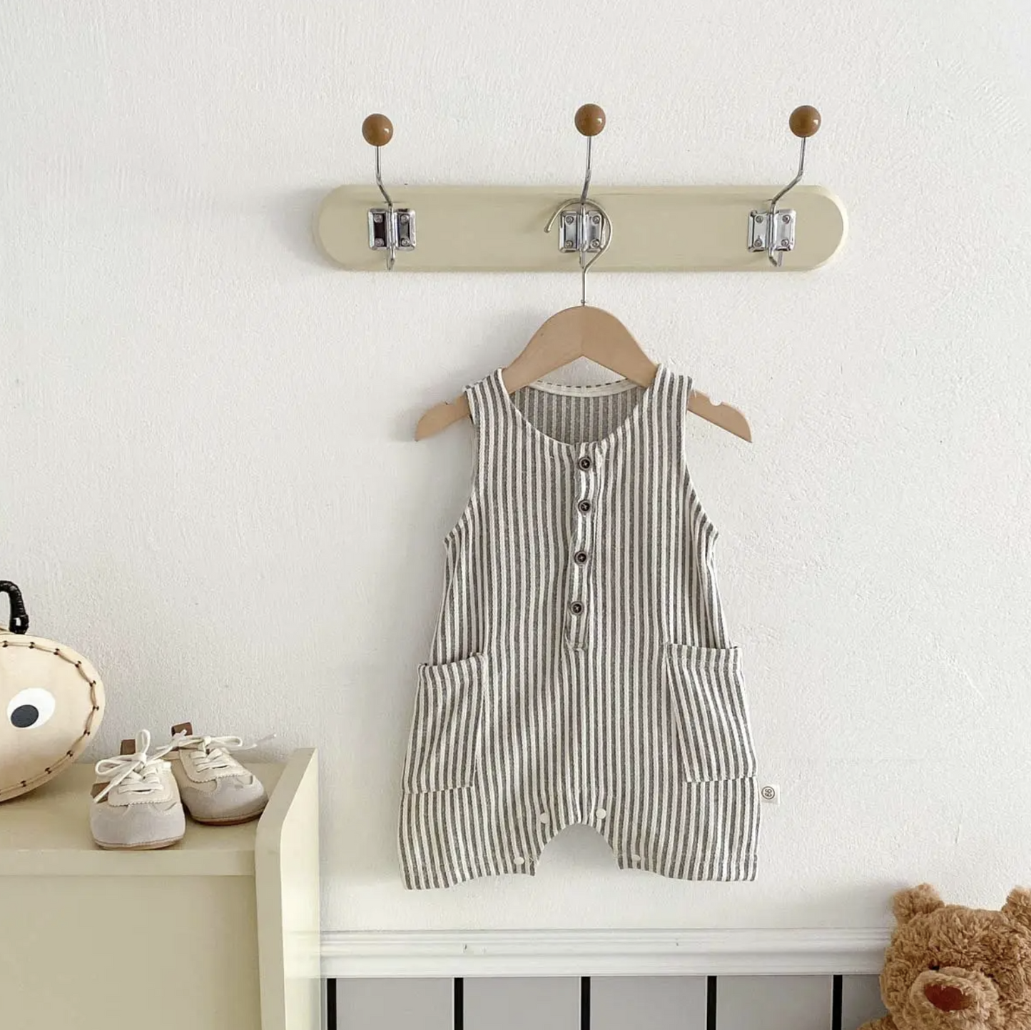 Cotton Striped Jumpsuit with Wood Buttons