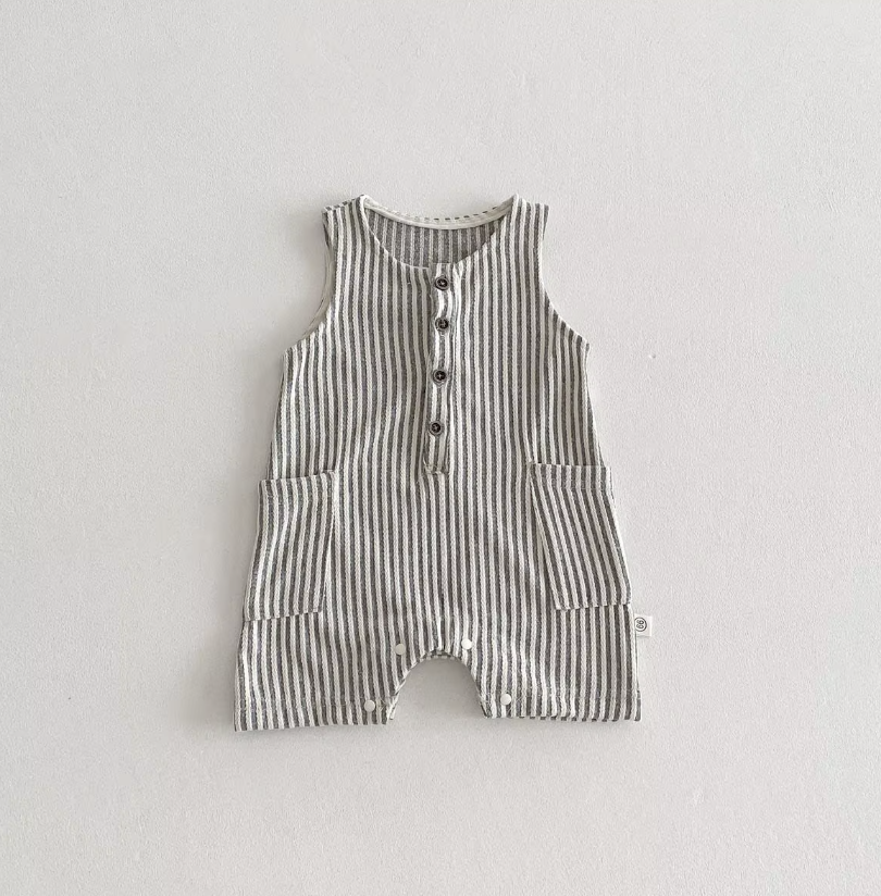 Cotton Striped Jumpsuit with Wood Buttons