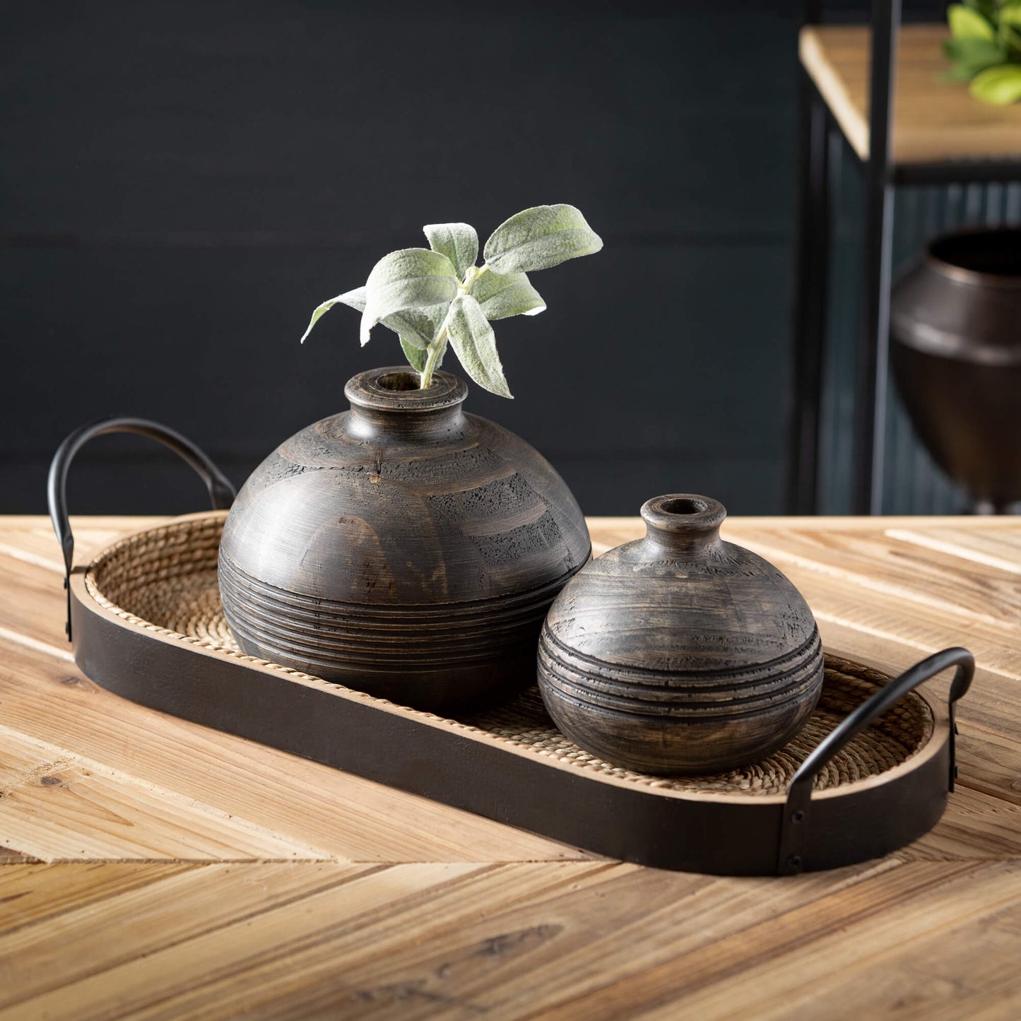 Round Wood Carved Vase