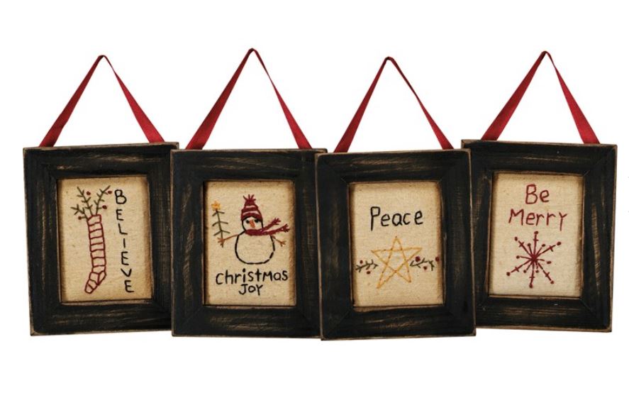Framed Stitched Christmas Ornaments