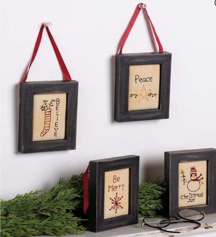 Framed Stitched Christmas Ornaments