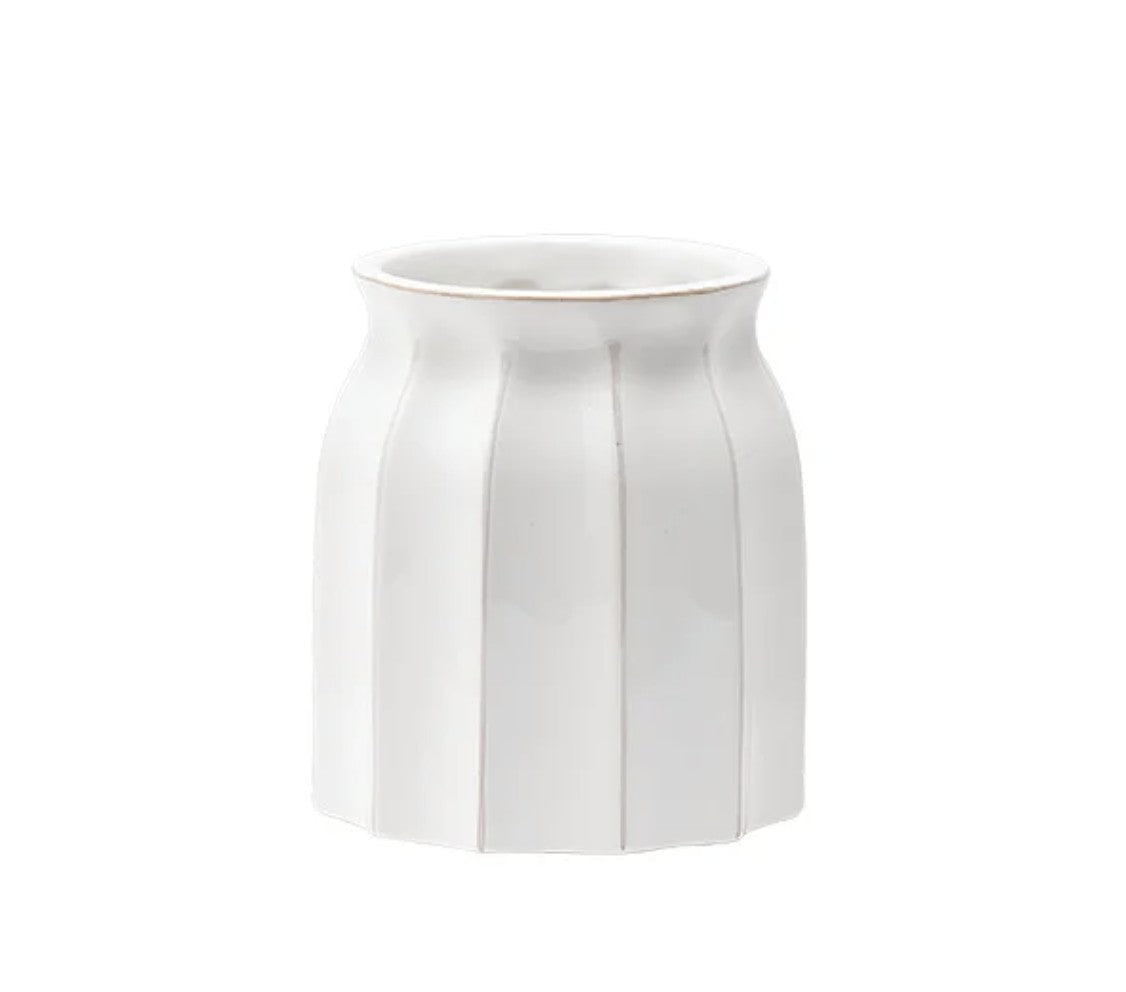 White Beige Wide Ribbed Vase