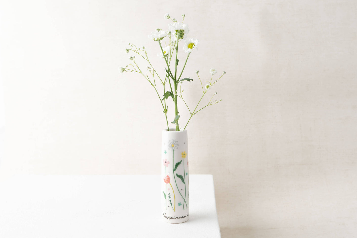 Happiness Blooms From Within Ceramic Floral Bud Vase •