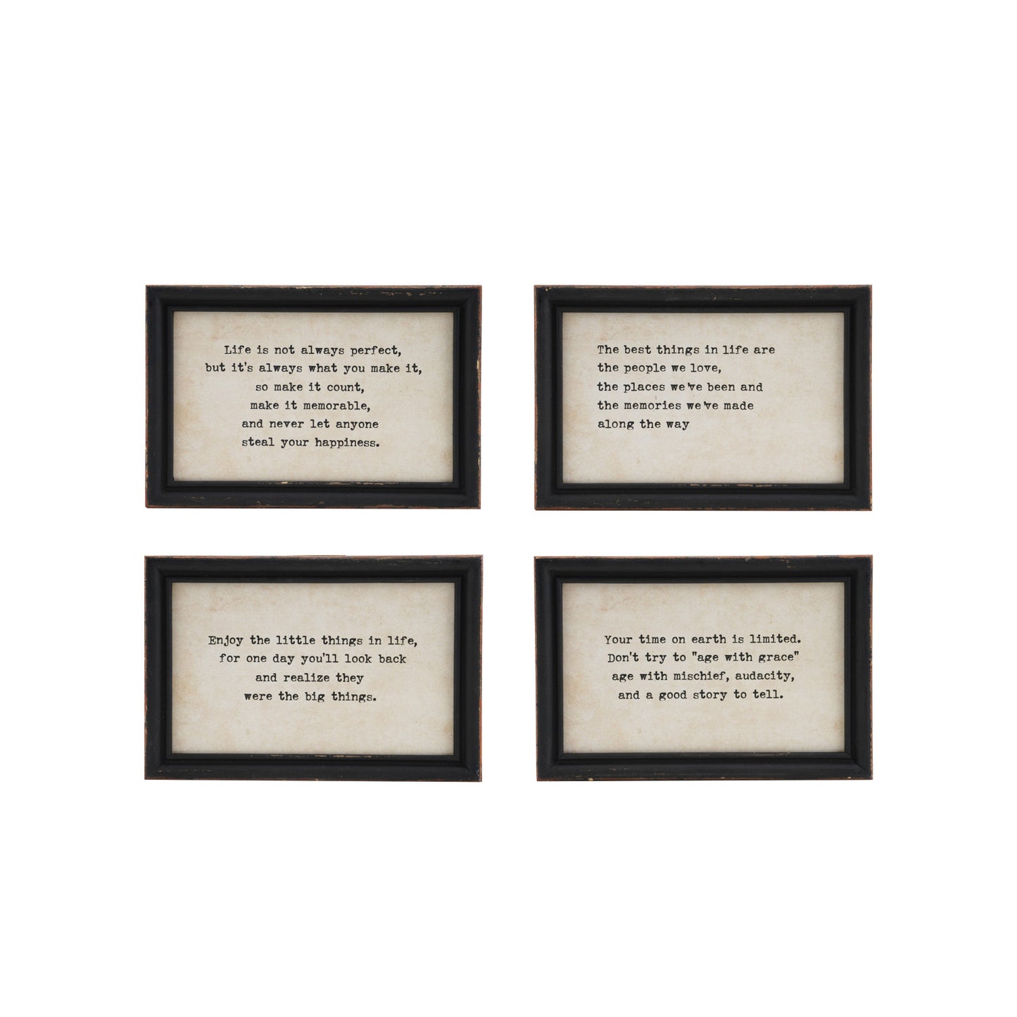 Wood Framed Wall Décor w/ Saying, Black & White, 4 Styles