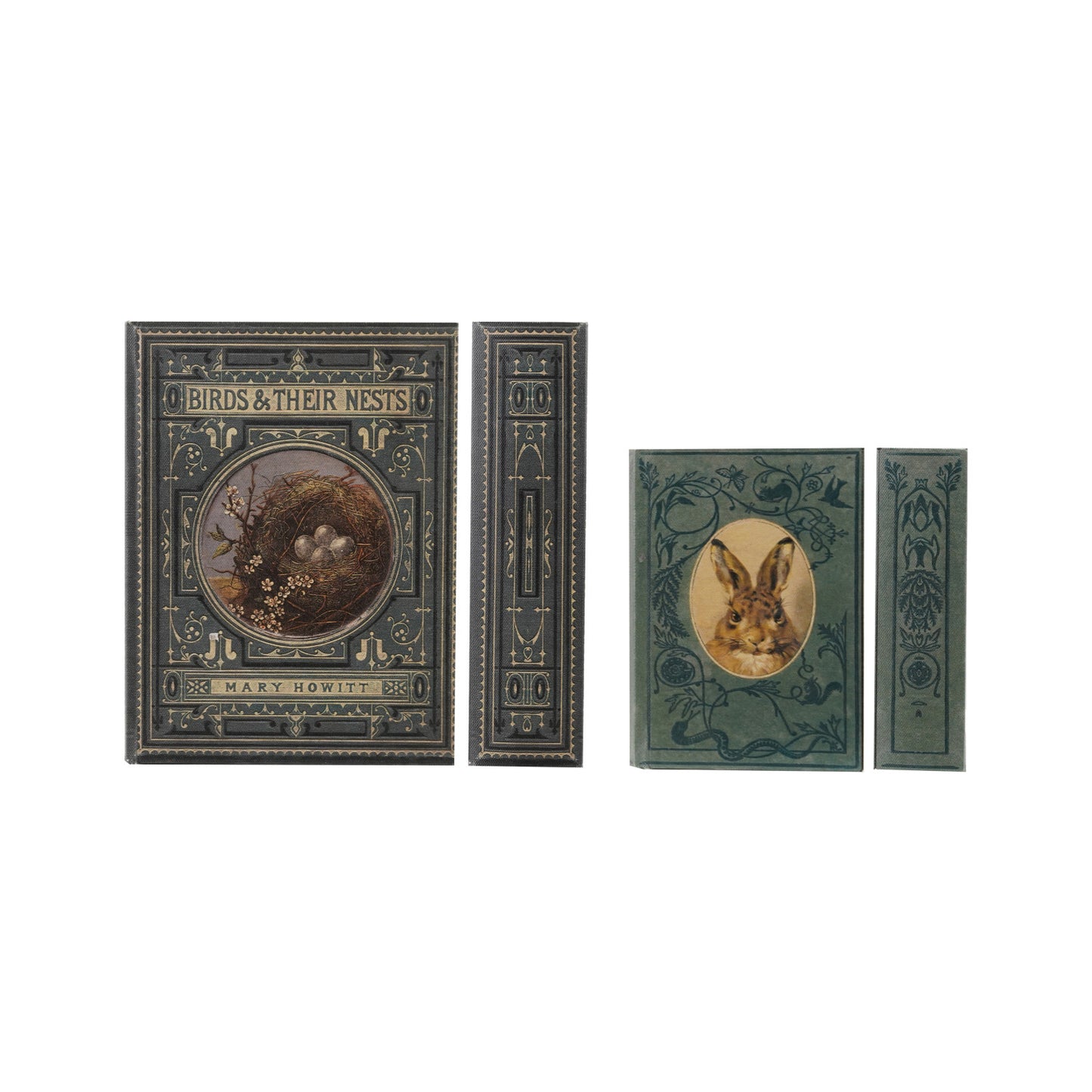 MDF & Canvas Book Storage Boxes with Bird Nest & Rabbit, Set of 2