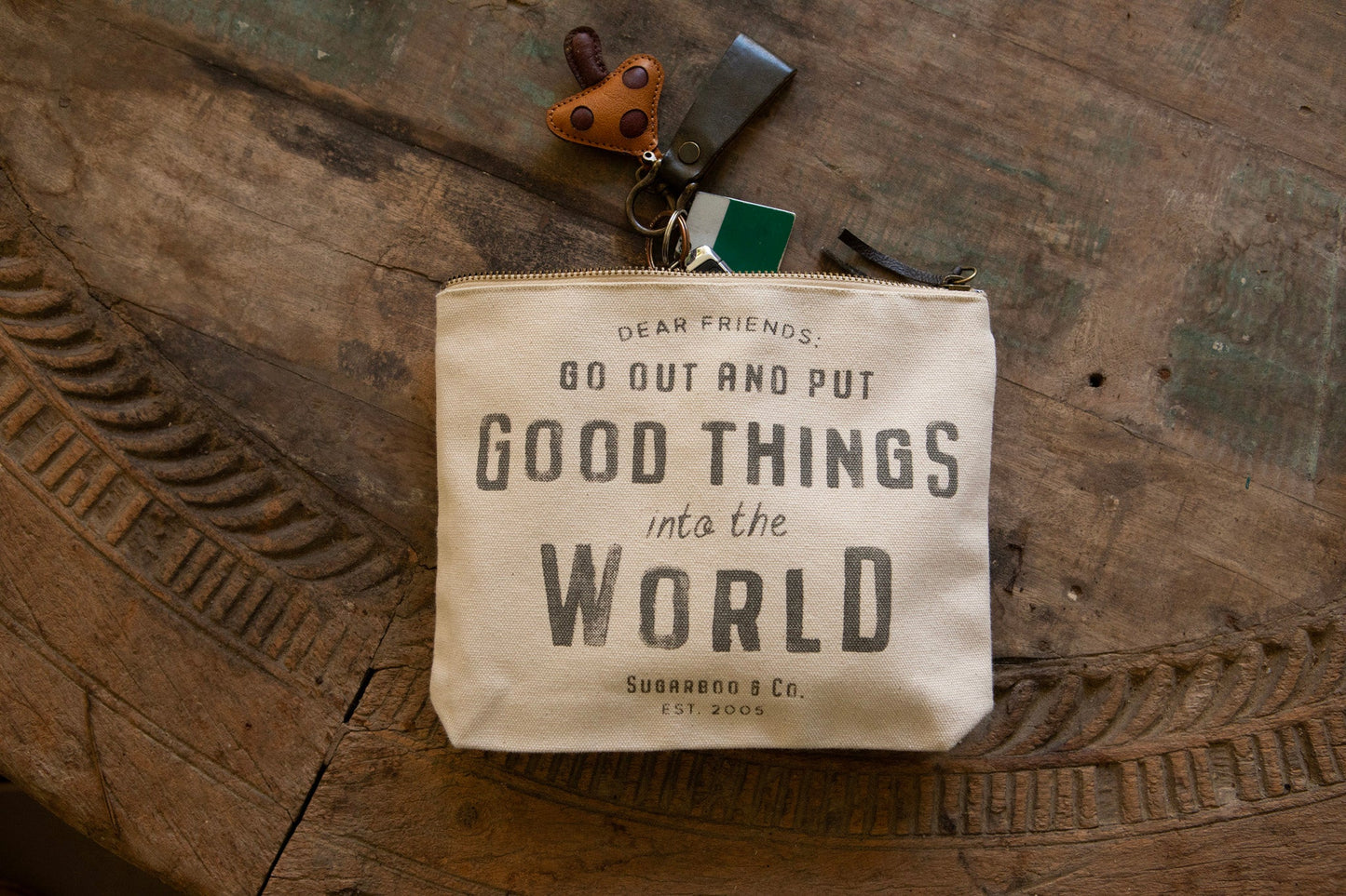 Put Good Things into the World Canvas Zip Pouch