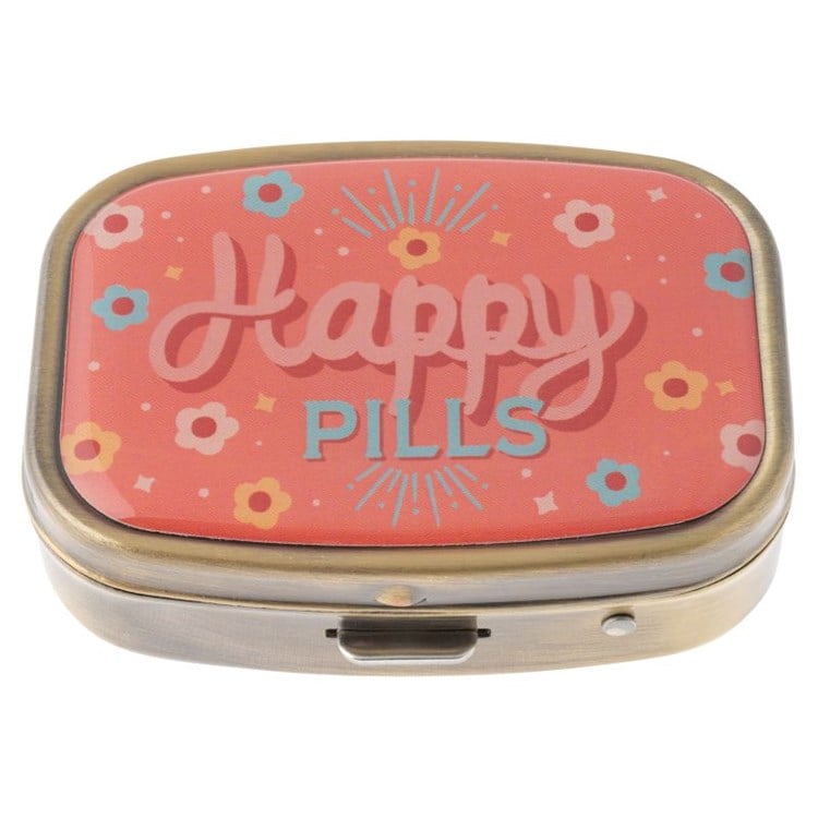 SMALL METAL PILL CASE HAPPY PILLS (F24)