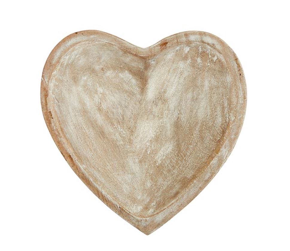 Whitewashed Wooden Heart Tray