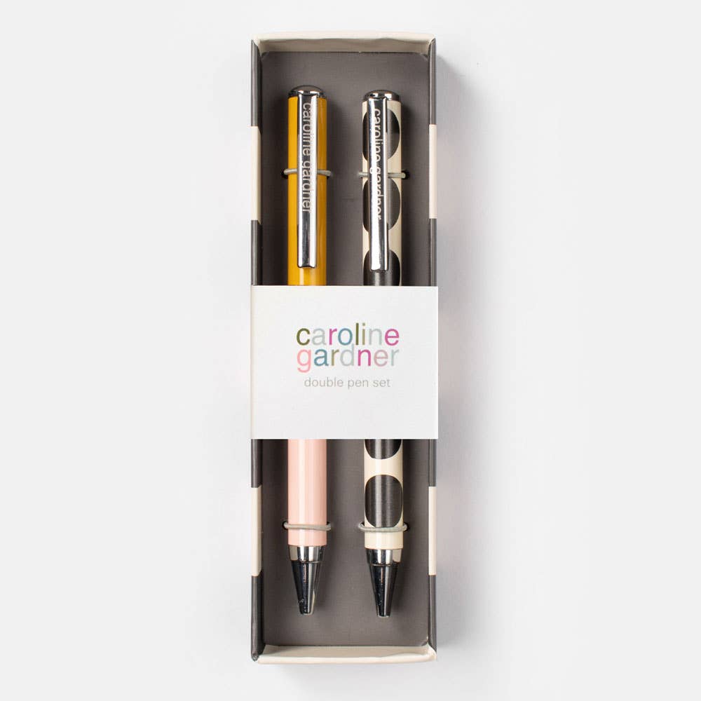 Set of 2 Boxed Pens - Pale Pink Colour Block & Mono Spot