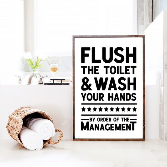 Flush the Toilet & Wash Your Hands Funny Bathroom Wall Art Print