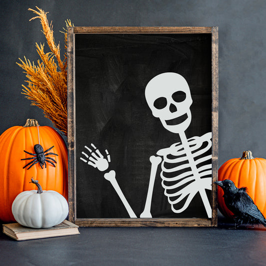 Peek-a-Boo Skeleton Halloween Wood Sign