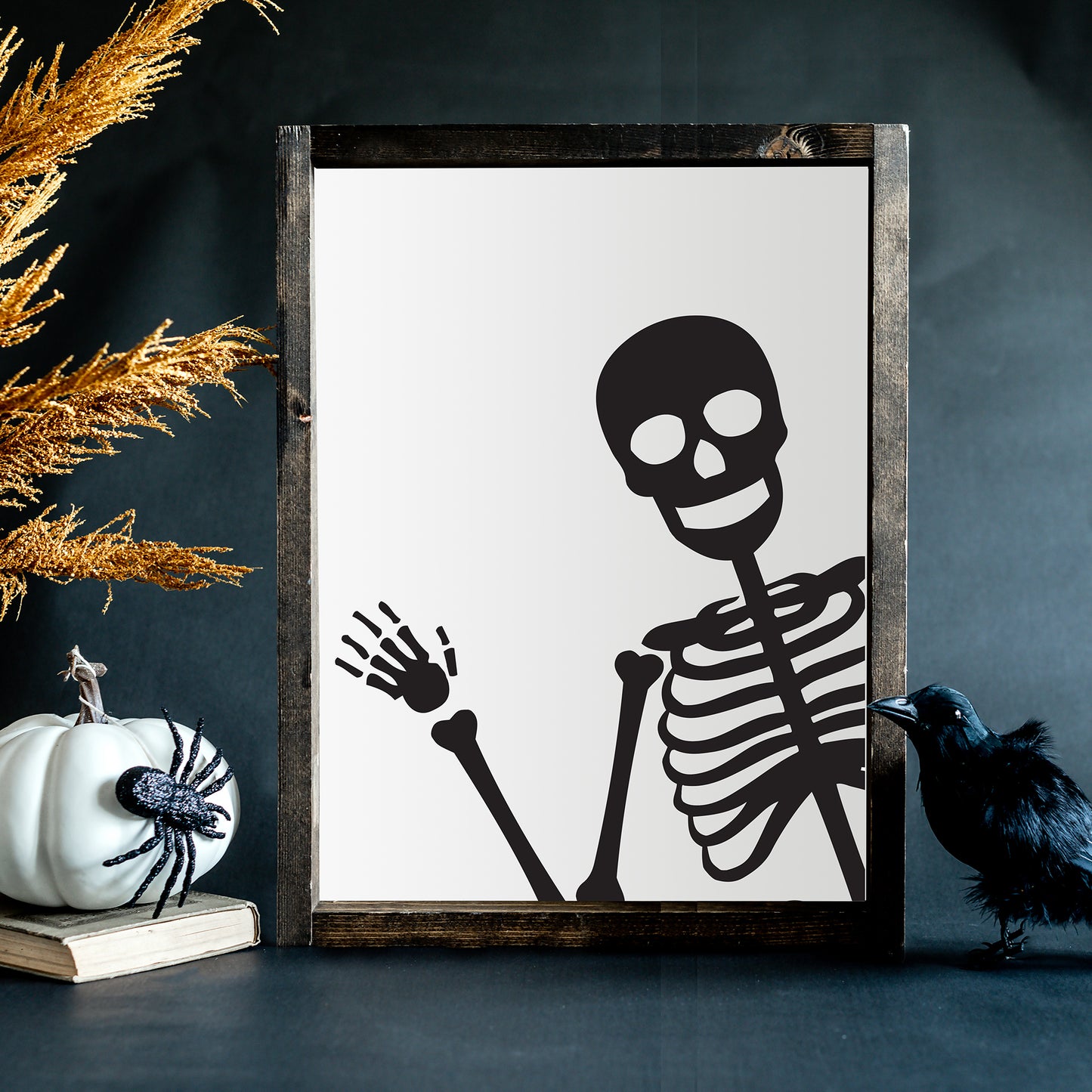 Peek-a-Boo Skeleton Halloween Wood Sign