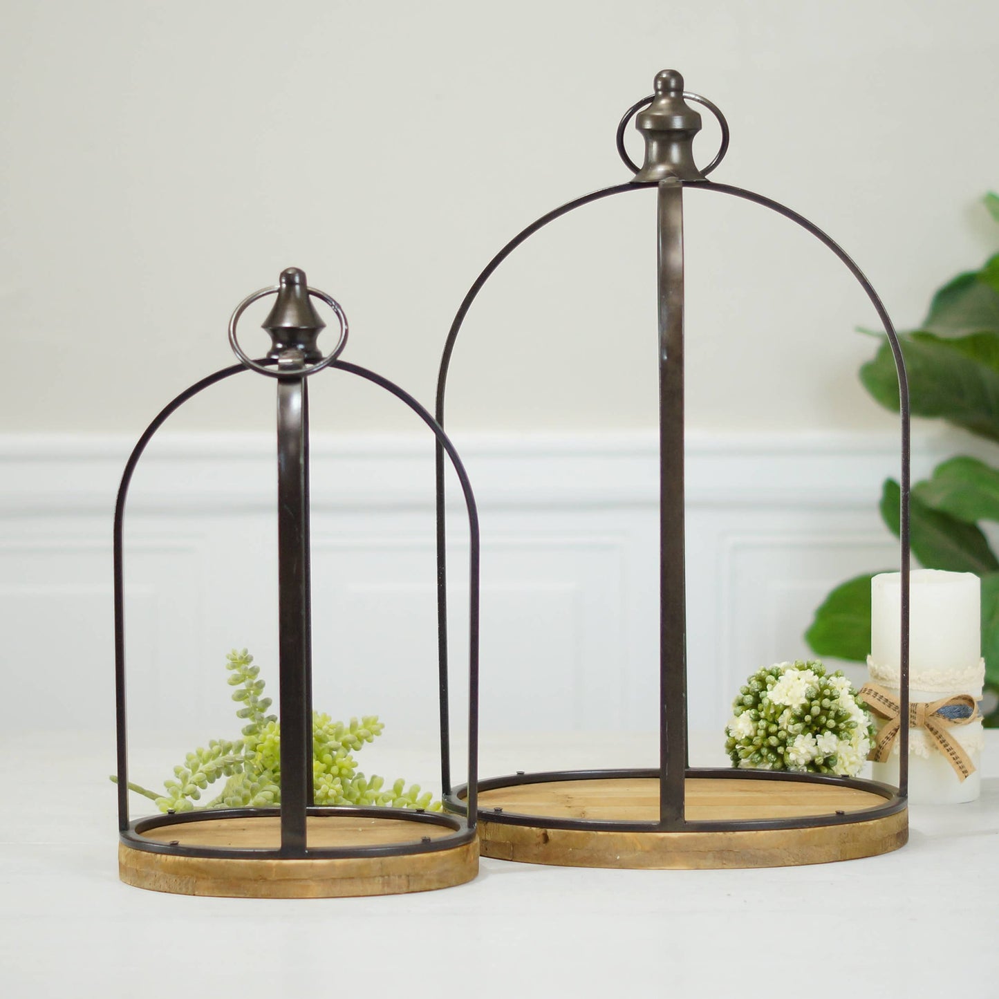 Metal & Wood Oval Lanterns