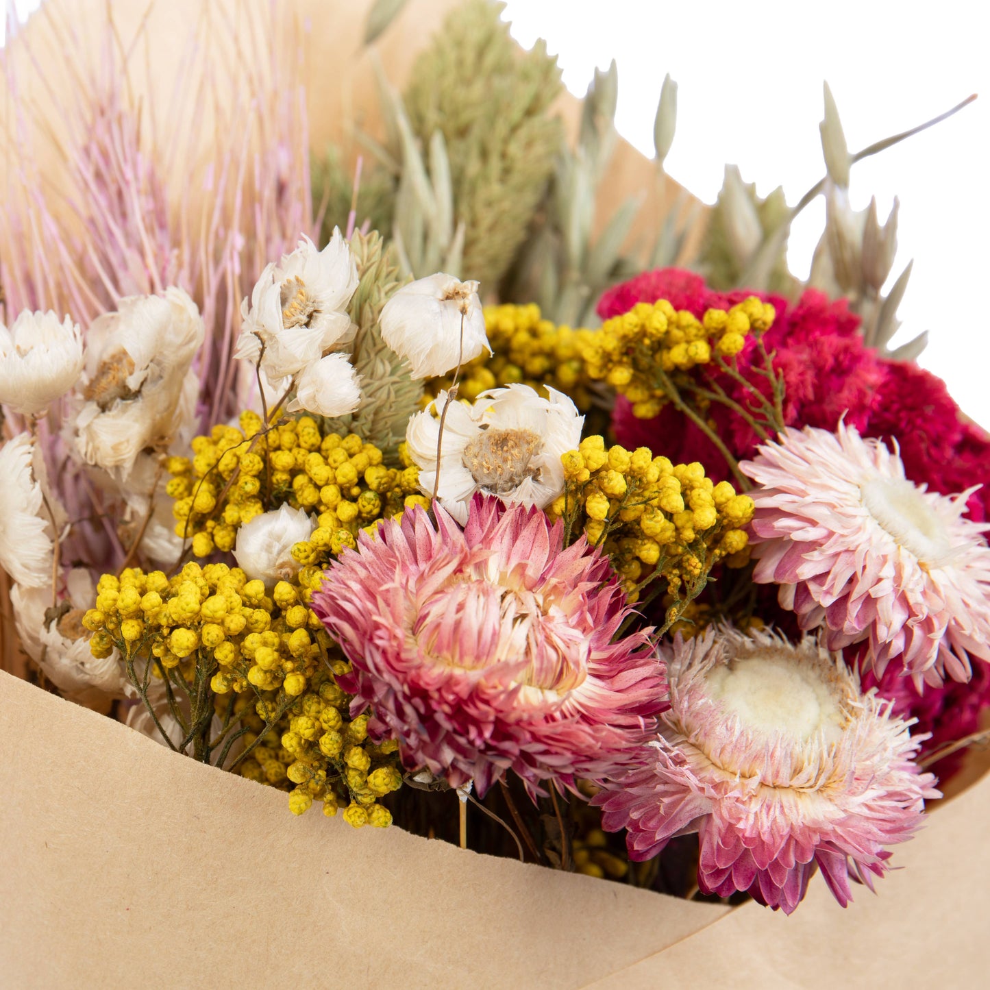 Mixed Dried Bouquet - Natural, Pink, White, Yellow