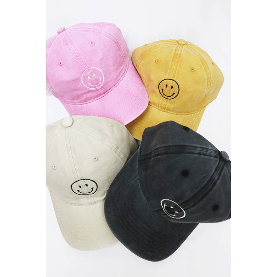 Smile Face Embroidered Washed Baseball Cap