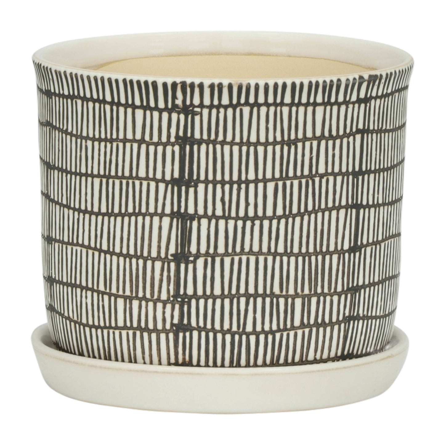 Ivory Black Line Pot with Saucer