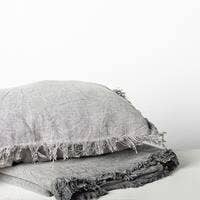 12" x 20" Stone Washed Pillow With Fringes, Grey