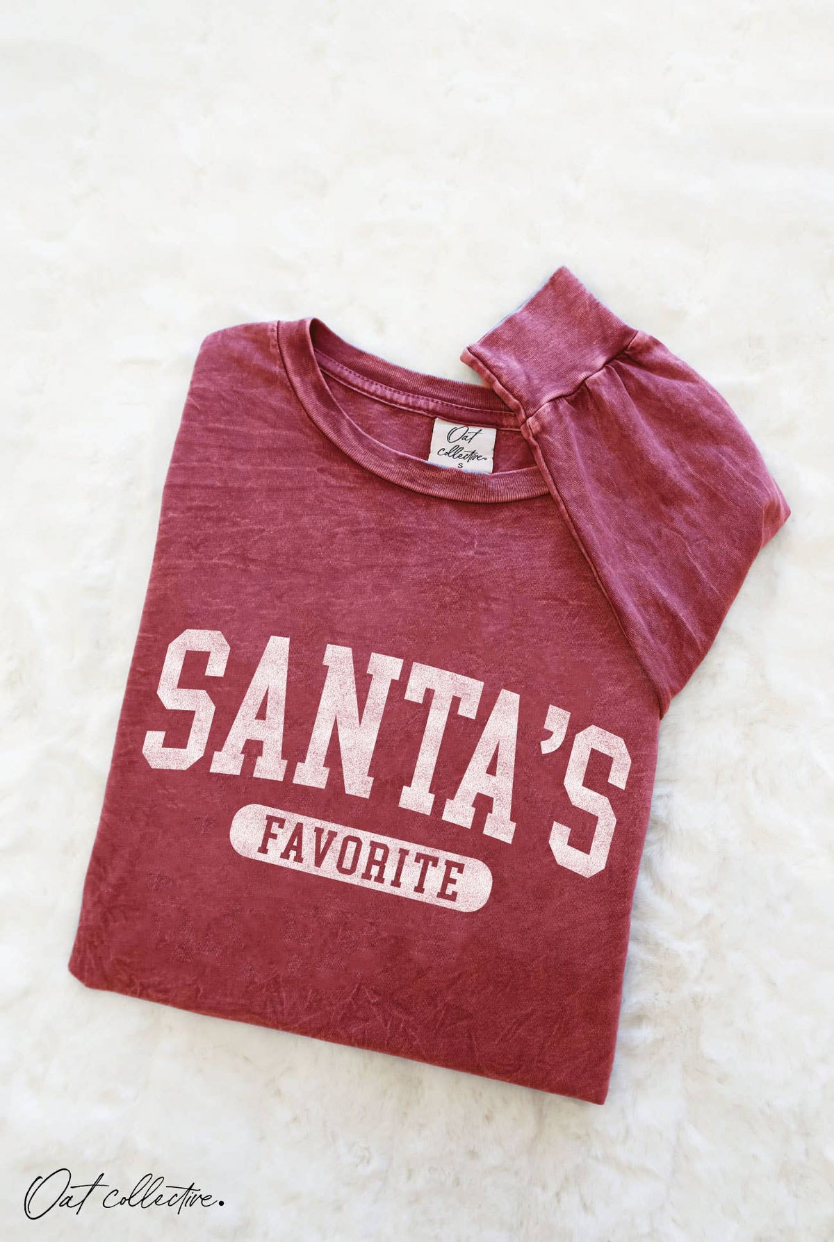 SANTA'S FAVORITE Mineral Washed Long Sleeve Graphic Top