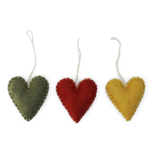 Hearts w/Stitching, Clay - Set of 3