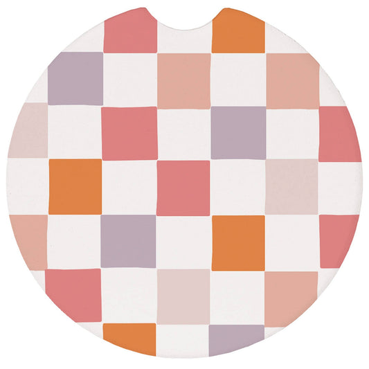 Pink Orange Checkers - Car Coasters