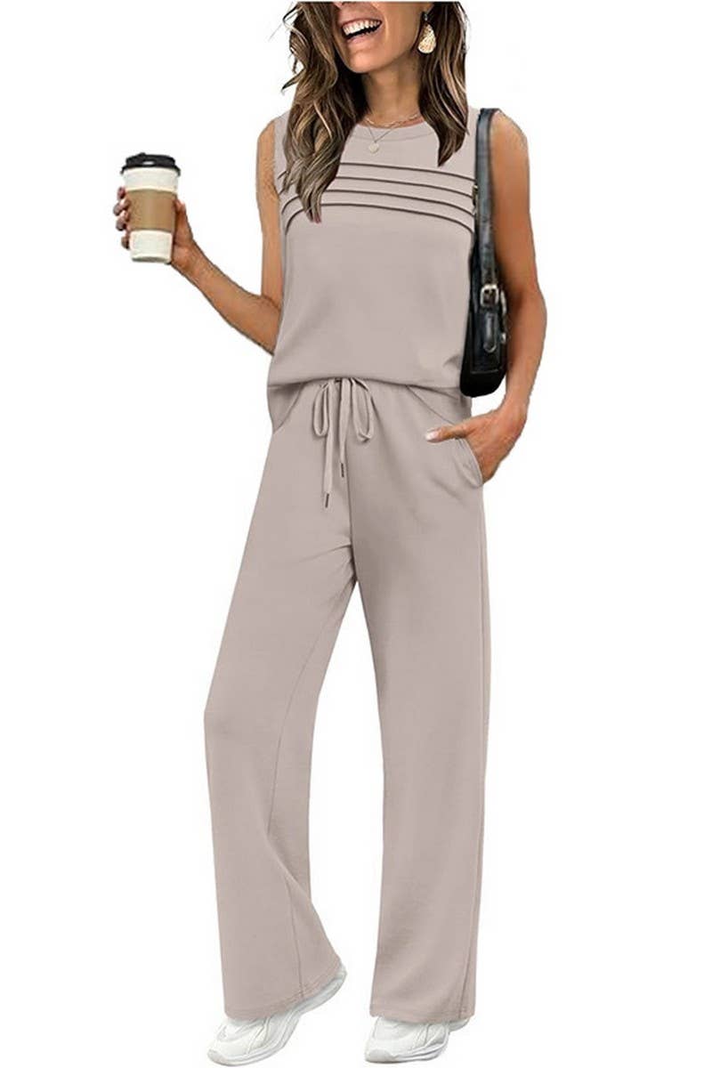 CWSTB01049_RUCHED TANK TOP TWO PIECE SET