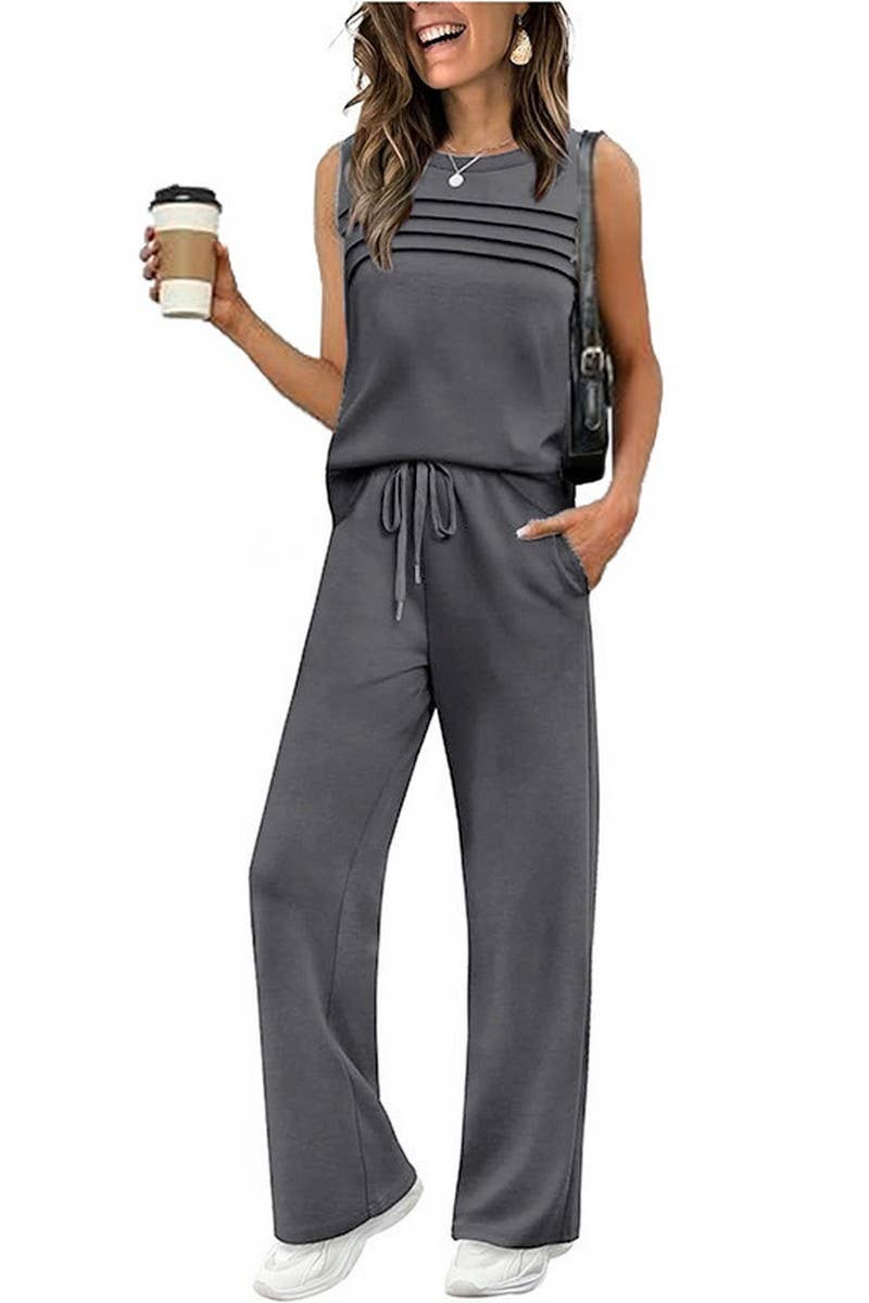 CWSTB01049_RUCHED TANK TOP TWO PIECE SET
