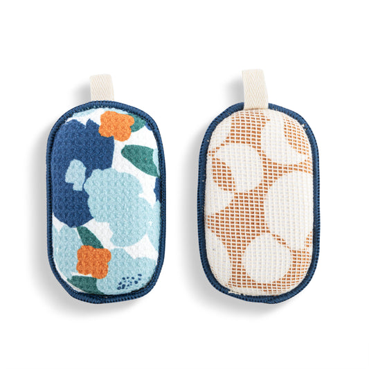 Blue Orange Poppy Absorbent Reversible Sponges Set