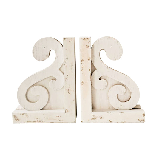 Wood 7.87" White Aged Bookend Set
