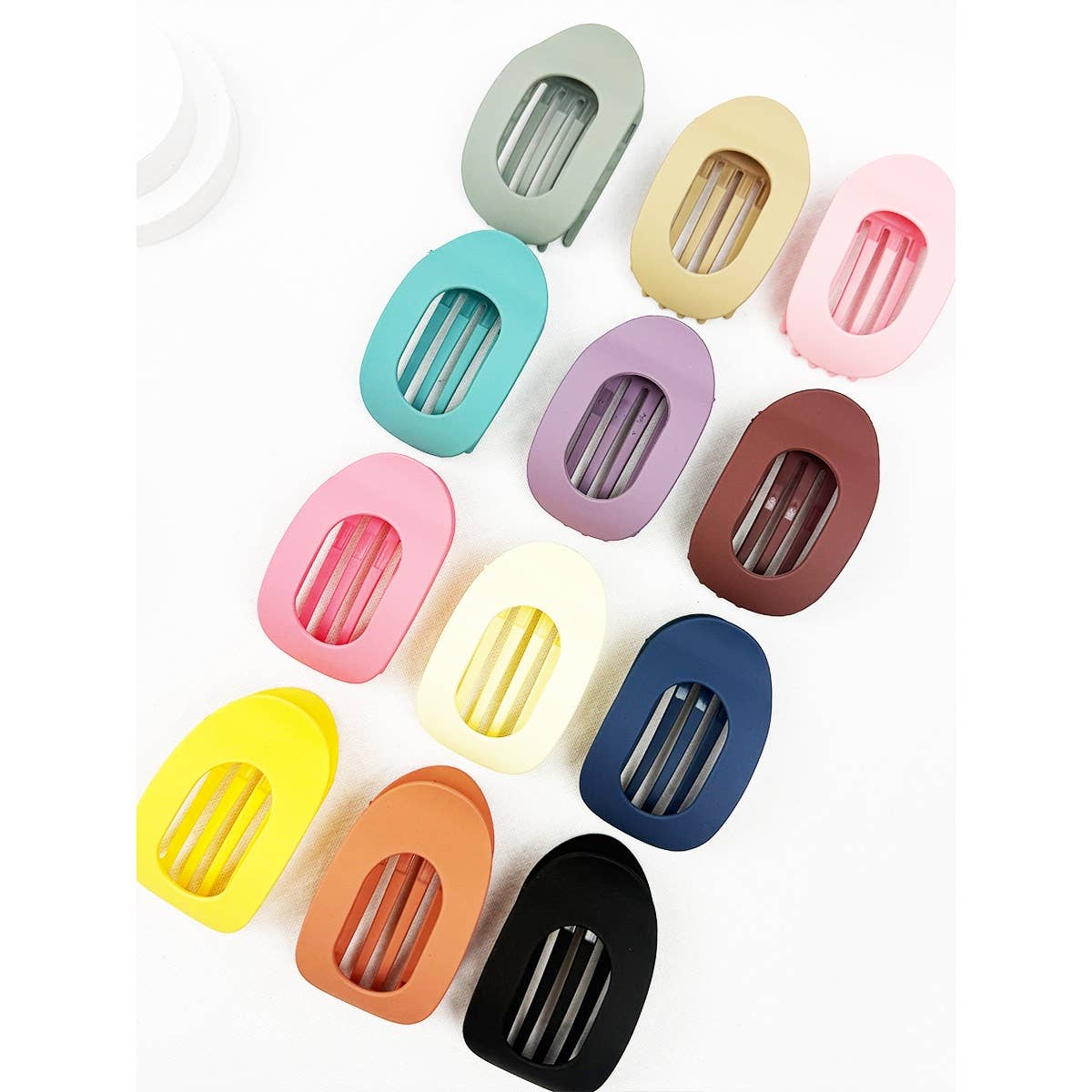 12 Colors of Oval Shape Flat Hair Claw