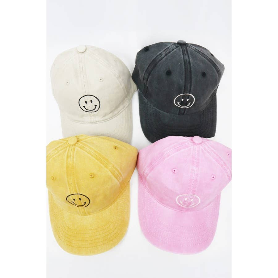 Smile Face Embroidered Washed Baseball Cap