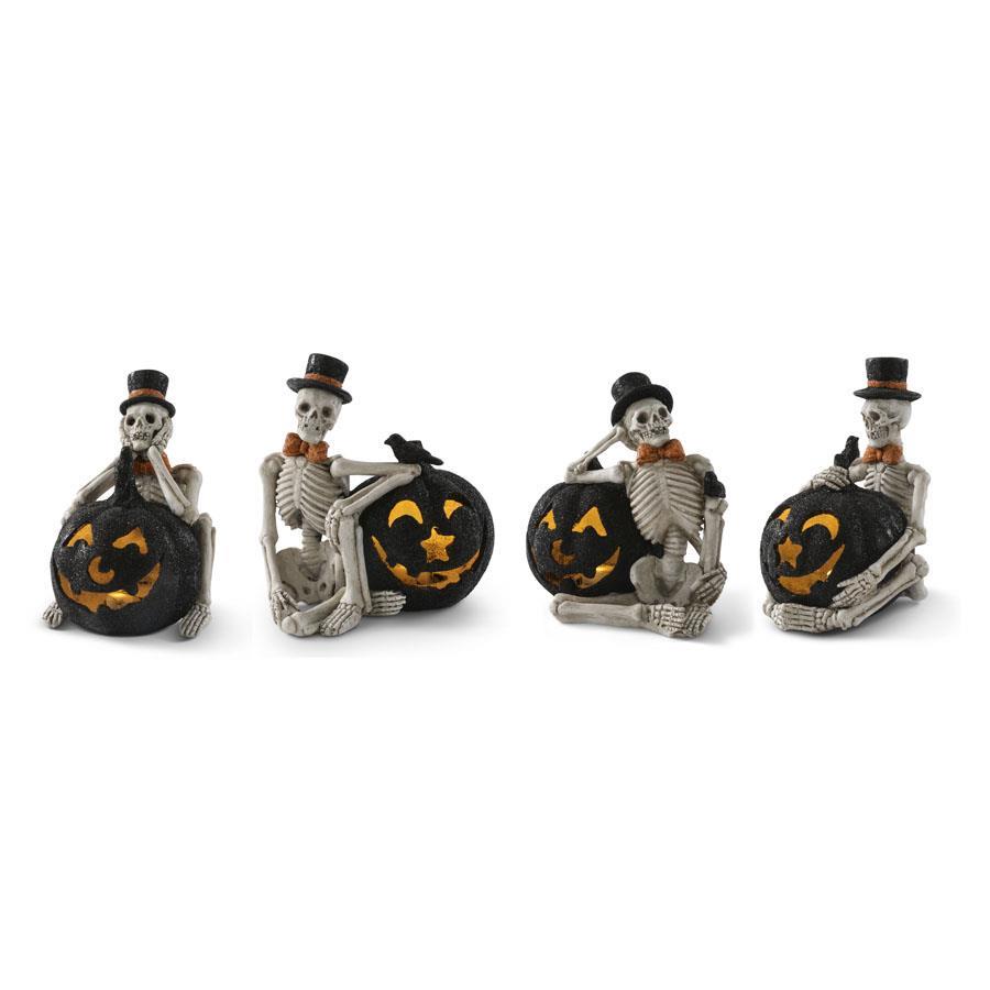 LED Skeleton with Black Jack-O-Lantern