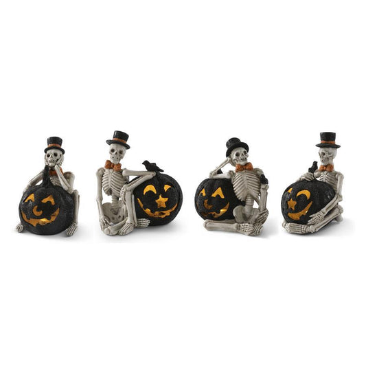 LED Skeleton with Black Jack-O-Lantern