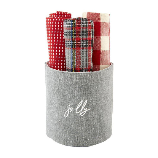 Set of Tartan Towels in Canvas Bucket