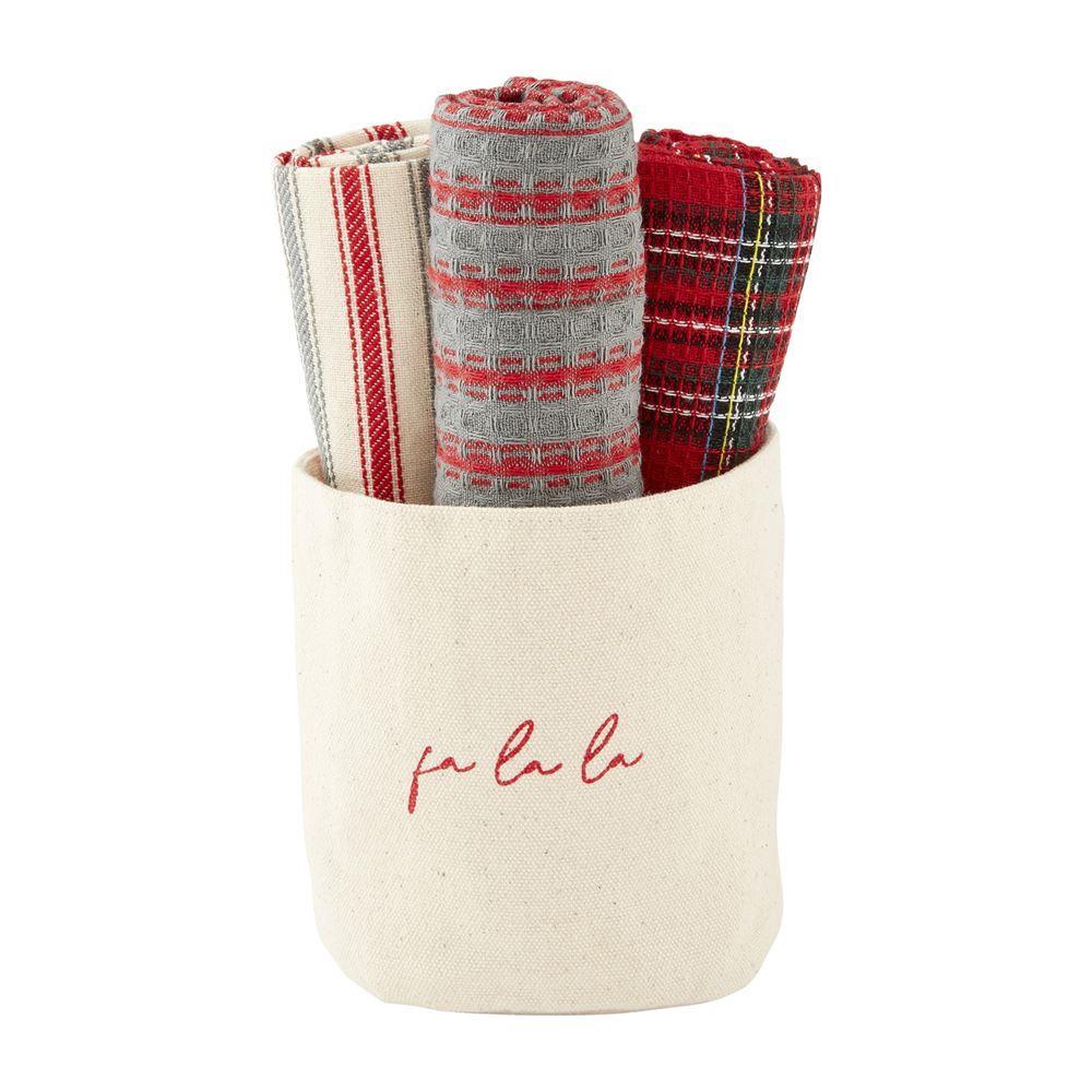 Set of Tartan Towels in Canvas Bucket