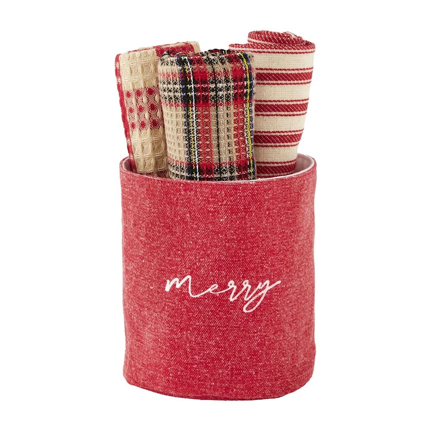 Set of Tartan Towels in Canvas Bucket