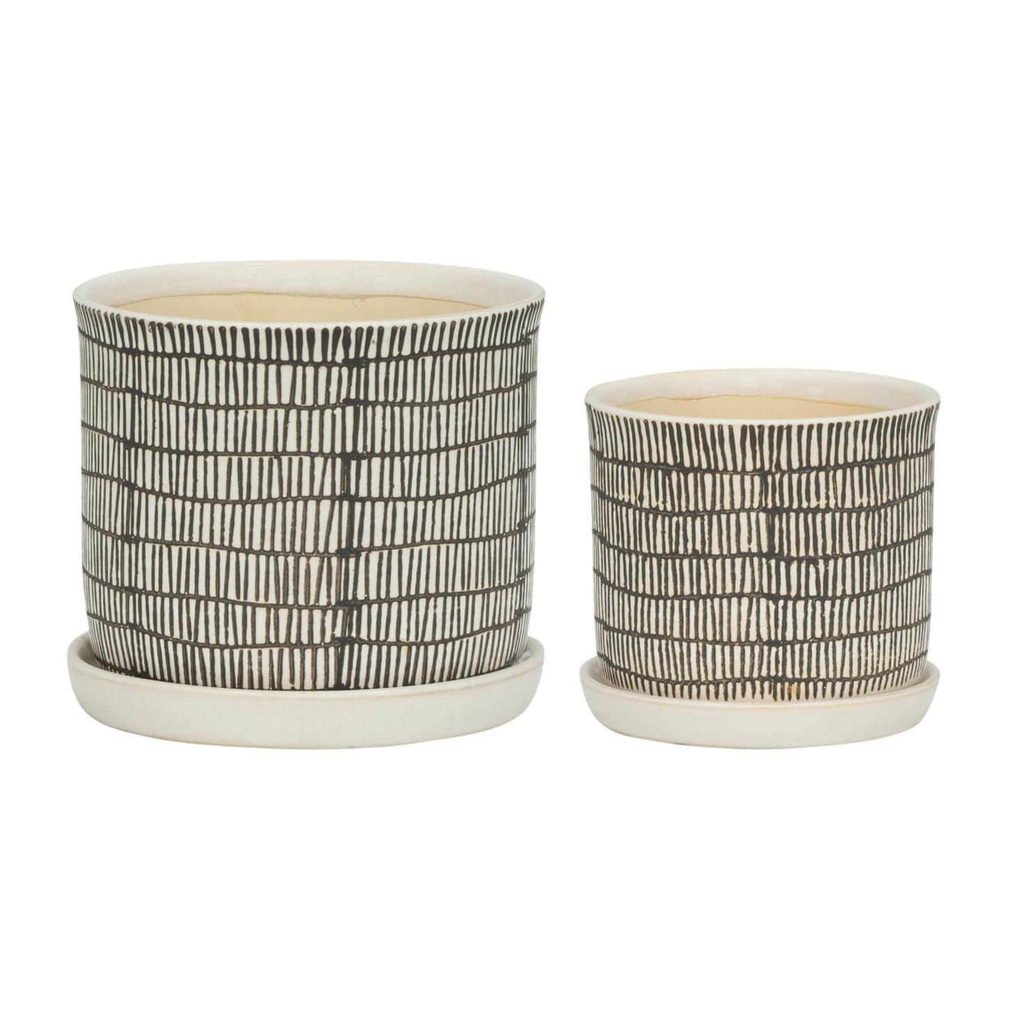 Ivory Black Line Pot with Saucer