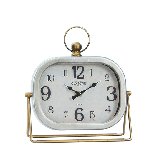 Metal 10" White Traditional Table Clock