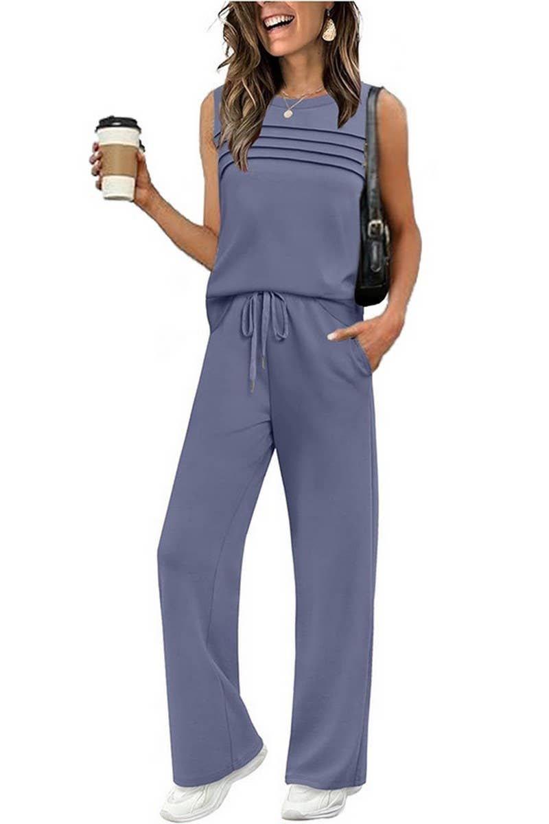 CWSTB01049_RUCHED TANK TOP TWO PIECE SET