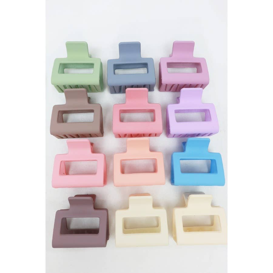 24-Pcs Matte Color Rectangle Medium Hair Clip