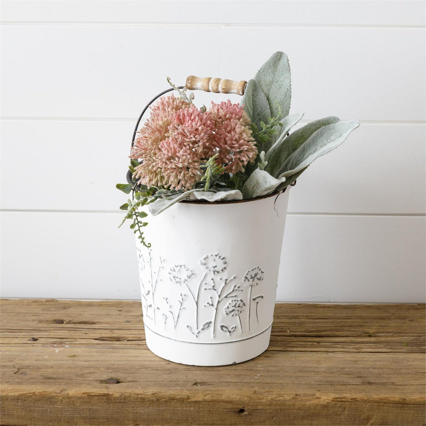 White Embossed Wildflower Bucket